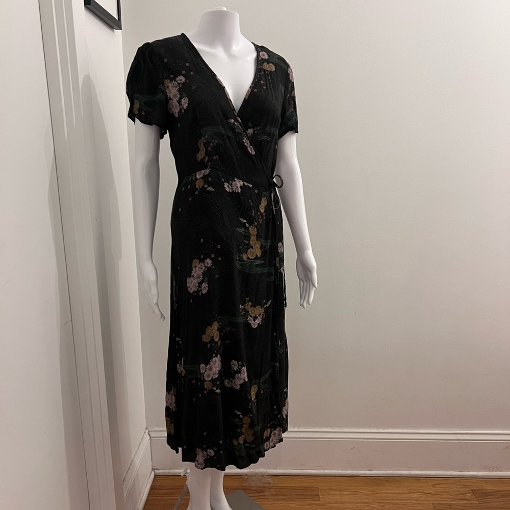 Floral Black Wrap Dress